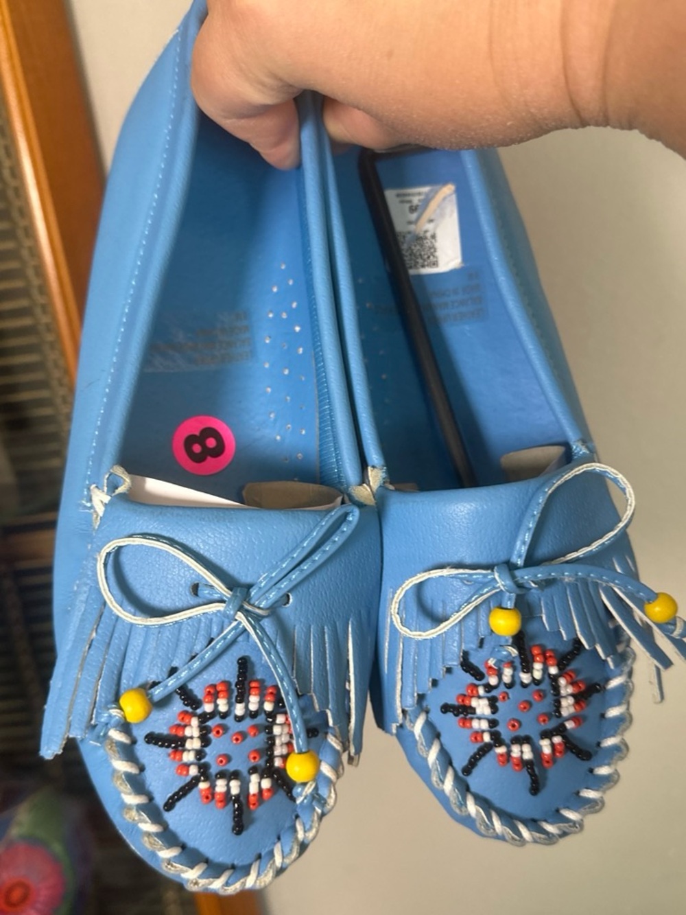 Blue Beaded Fringe Moccasins
